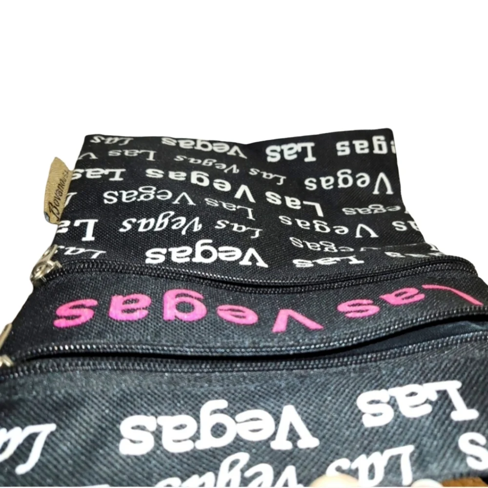 Las Vegas Crossbody Black & White with Pink Glitter 2 Front Zip Pockets NWOT